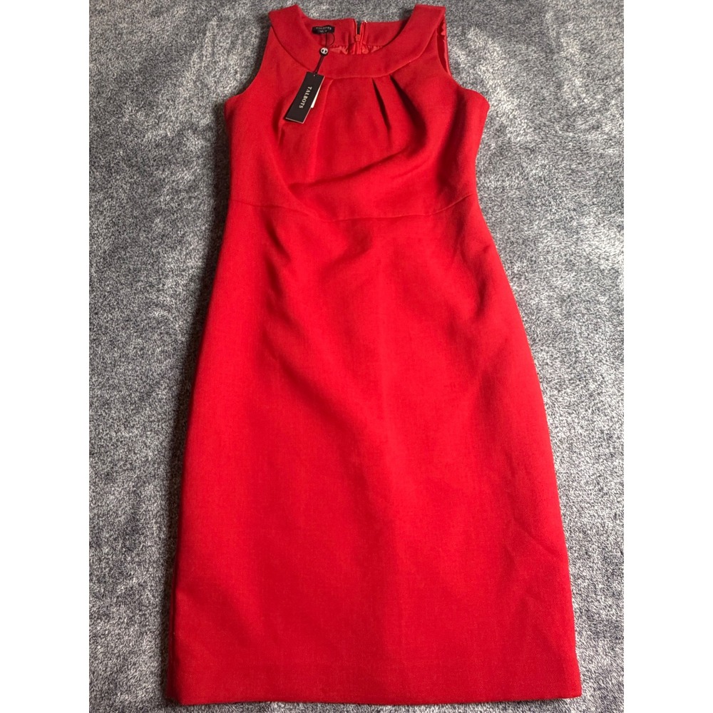 Talbots Womens Red Wool Blend Sleeveless Pleated Neck Sheath Dress Size 4 NWT
